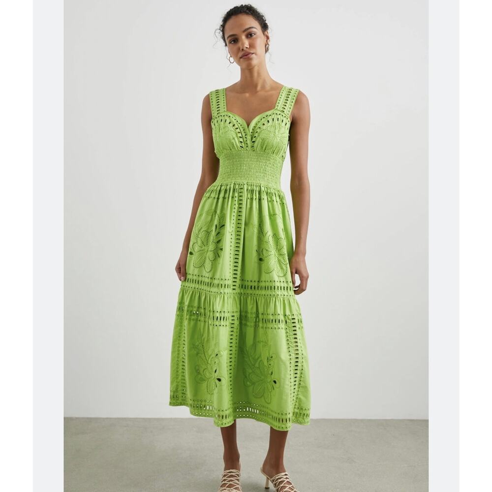 Rails Womens Fawn Midi Dress- Island Green Eyelet Cutout Detail Resortwear | M